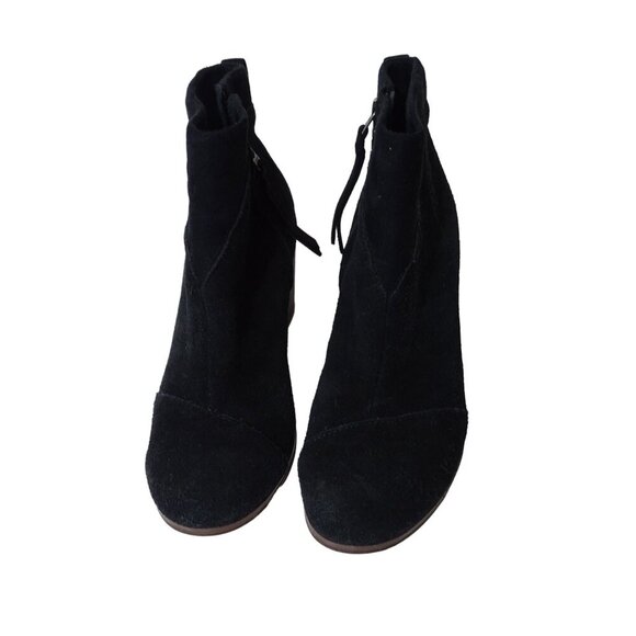 Toms Black Suede Ankle Boots Women Size 8.5 With Block Heel Zipper Closure - Picture 3 of 13